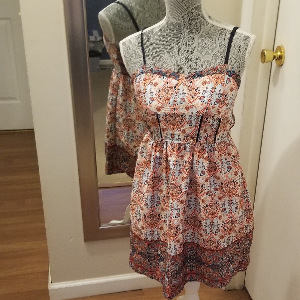 Multi colored red and orange pull over sundress
